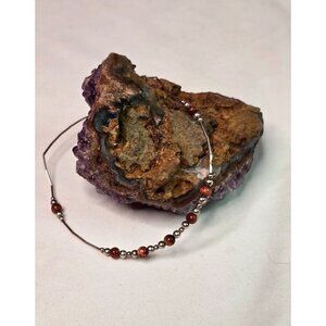 925 Sterling Silver & Goldstone Beaded Anklet Spring Clasp Fine Jewelry 9.25"